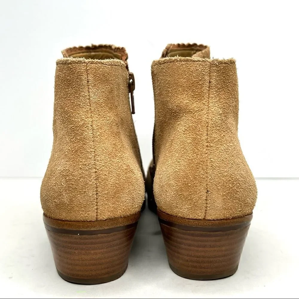 Jack Rogers Baliee‎ Suede Caramel Scalloped Trim Heeled Ankle Booties 6